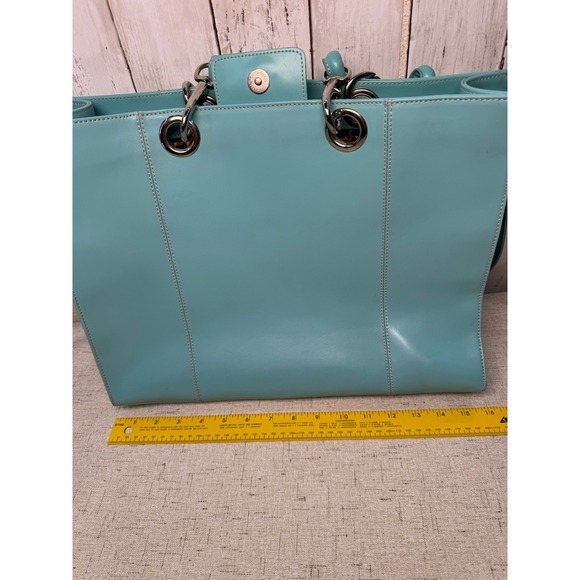 Wilsons Leather Turquoise Tote Shoulder Bag Crossbody Leopard Lining Insert - Picture 9 of 10